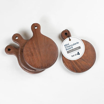 Round Paddle Server Small Acacia 7"x5" Set of 4- Walnut