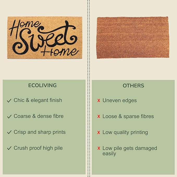 Coir Mats Home Sweet Home Italics -17X30" -Beige/Black