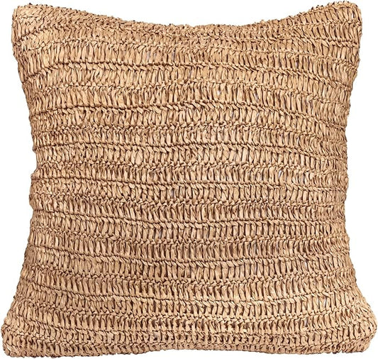 Raffia Boho Pillow Cover 18x18 inch – Rustic Cushion Case