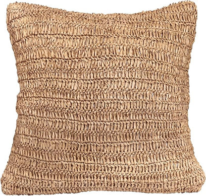 Rustic Raffia Handwoven Pillow Cover 18x18 inches – Boho Decorative Cushion