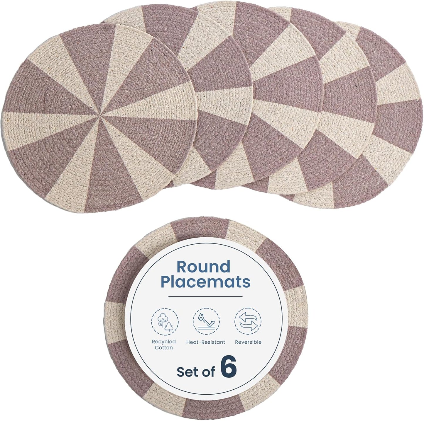 Pink Pinwheel Printed Braided Placemat Set of 6- Recycle Cotton