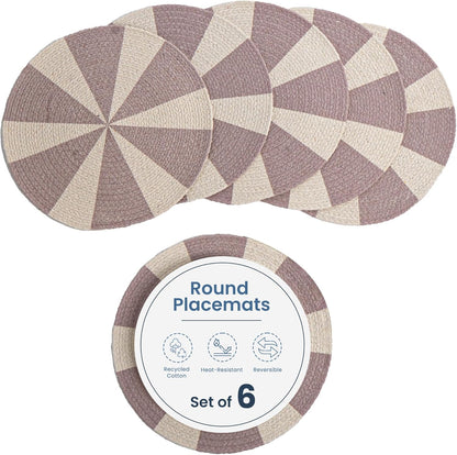 Pink Pinwheel Printed Braided Placemat Set of 6- Recycle Cotton