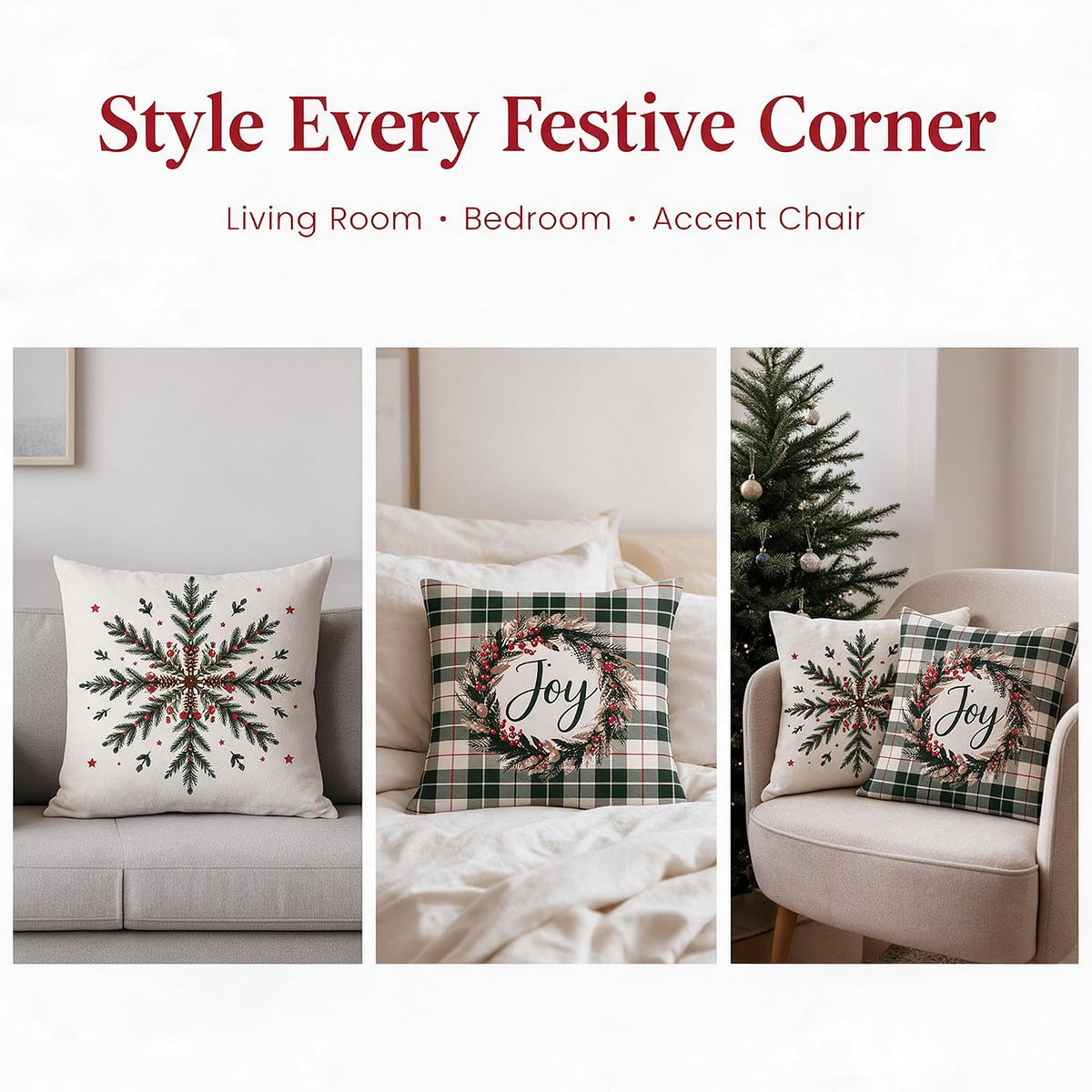 Christmas Joy Throw Cushion Cover – Home Decor, 18", 2Pcs, White