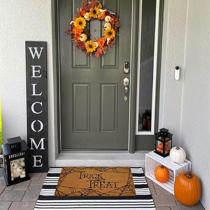 Coir Mat Trick and Treat Design - 17X30" - Beige and Black - India Wholesale Co.