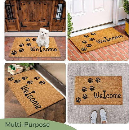 Coir Mats Animals Welcome with Paws print 17X30" Beige/Black