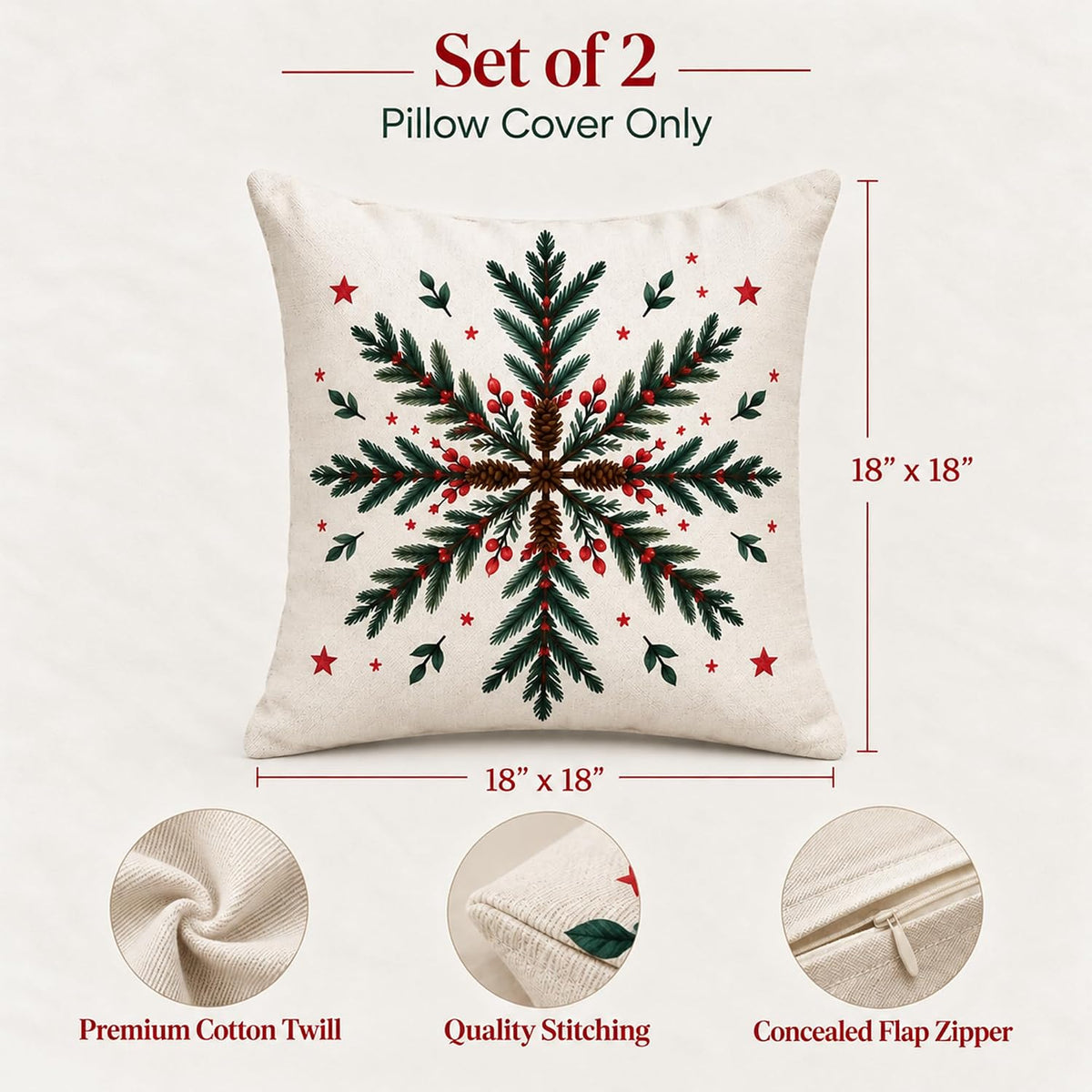 Christmas Joy Throw Cushion Cover – Home Decor, 18", 2Pcs, White