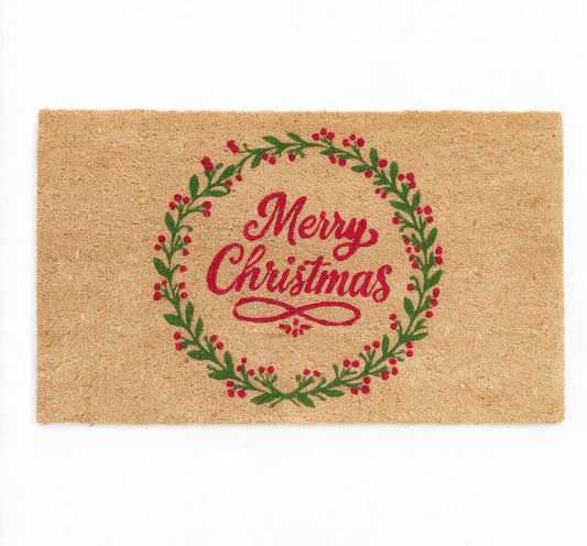 Merry Christmas Door mats Outdoor Entrance, Wreath Design, 17x30 inches