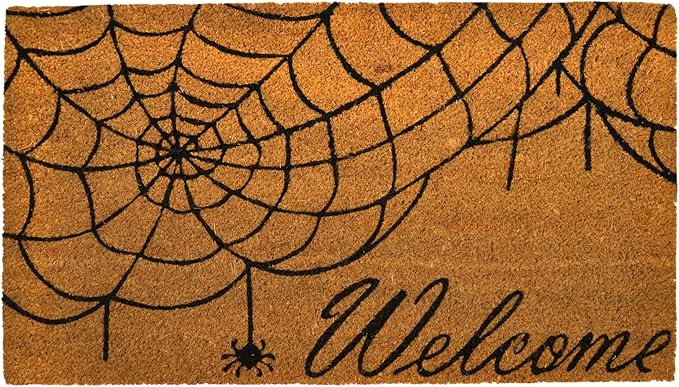 Coir Mat Spider Web Design- 17X30" - Beige and Black - India Wholesale Co.
