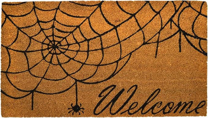 Coir Mat Spider Web Design- 17X30" - Beige and Black - India Wholesale Co.