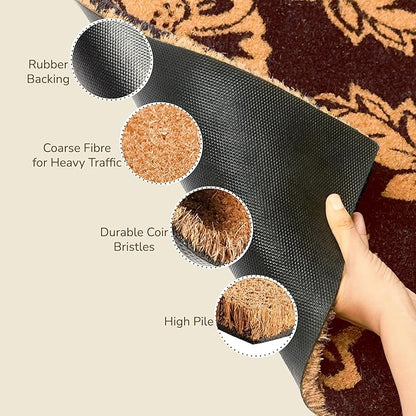 Coir Mats Floral Motif -17"X30" Brown