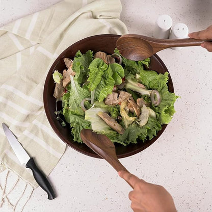 Acacia Salad Servers, 11 Inches Wooden Spoon, Handcrafted Kitchen Utensils for Mixing, Tossing, Cooking (Walnut) - India Wholesale Co.