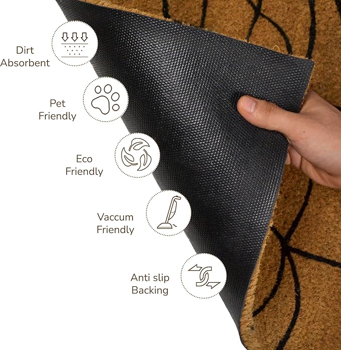 Coir Mat Spider Web Design- 17X30" - Beige and Black - India Wholesale Co.