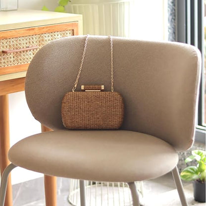 Handwoven Straw Clutch Purse with Chains, 7.5x5 inch