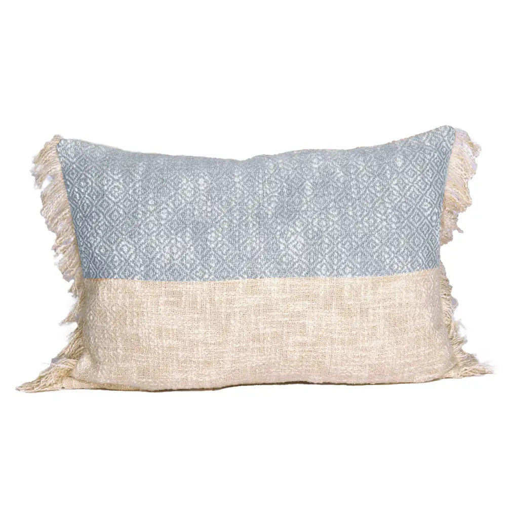 Diamond Weave Cotton Pillow Cover (Half & half) 14"x20", Cool Blue & Offwhite