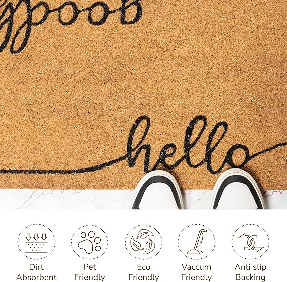 Coir Mats Hello Goodbye Text-17X30" -Beige