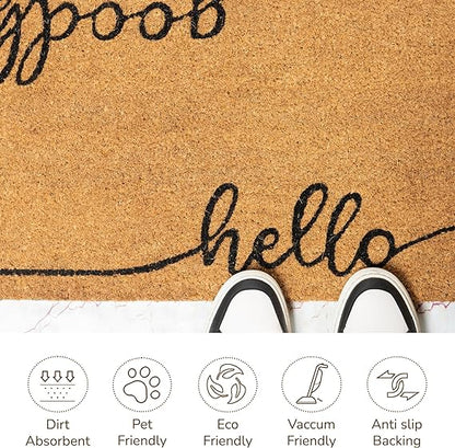 Coir Mats Hello Goodbye Text-17X30" -Beige