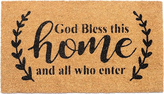 Coir Mats God Bless this Home Print-17X30" -Beige/Black