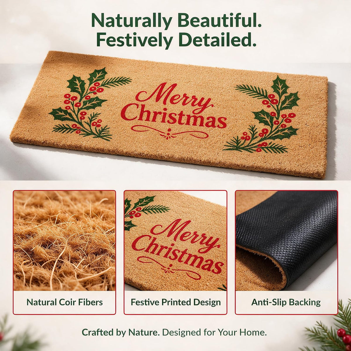 Merry Christmas Door mats Outdoor Entrance, Misltoe Design, 22x47 inches
