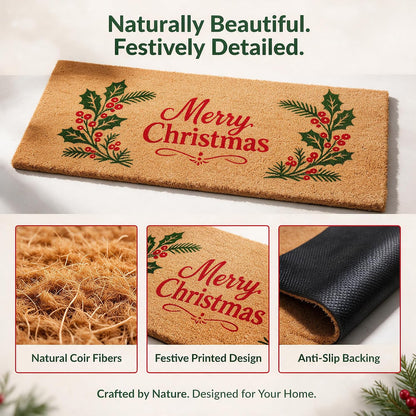 Merry Christmas Door mats Outdoor Entrance, Misltoe Design, 22x47 inches