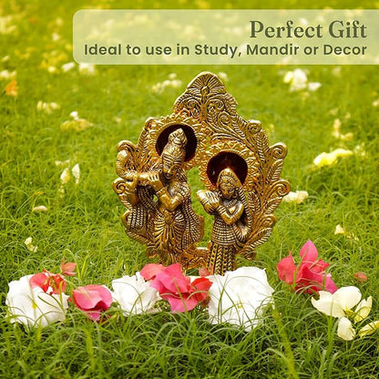 Radha Krishna Idol, Handcrafted with Antique Gold, Set of 1 - India Wholesale Co.
