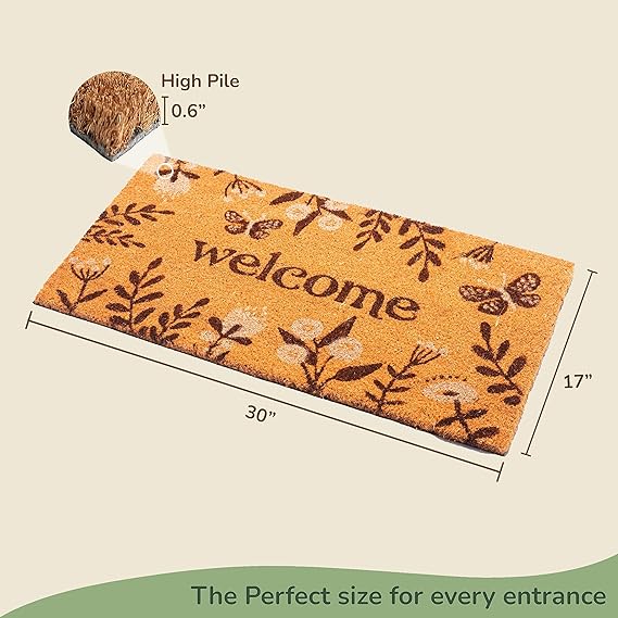 Coir Mats Chelsea Welcome -17"X30" White & Brown