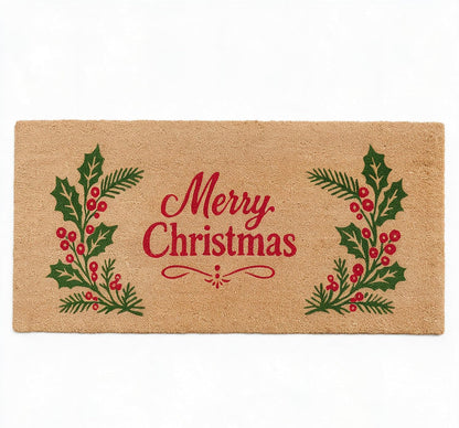 Merry Christmas Door mats Outdoor Entrance, Misltoe Design, 22x47 inches