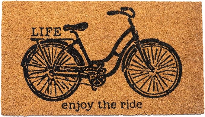 Coir Mats Cycle Print -17X30" -Beige/Black