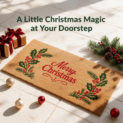 Merry Christmas Door mats Outdoor Entrance, Misltoe Design, 22x47 inches