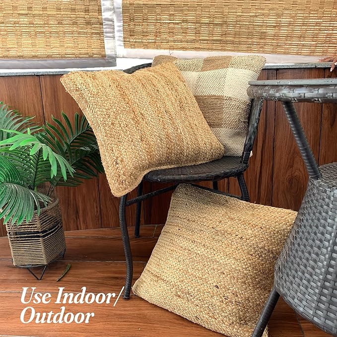 Jute Braided Decorative Pillow Cover, 18x18 inch, 2Pc. Natural