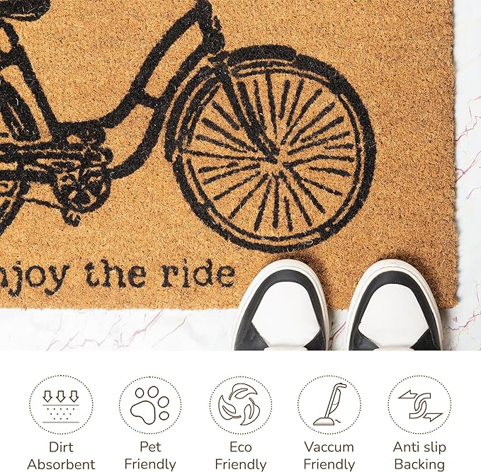 Coir Mats Cycle Print -17X30" -Beige/Black