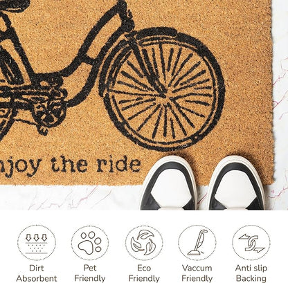 Coir Mats Cycle Print -17X30" -Beige/Black