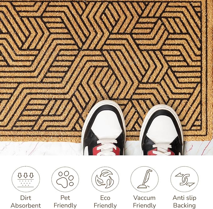 Geometric Coir Welcome Doormat – Non-Slip Indoor Outdoor Rug