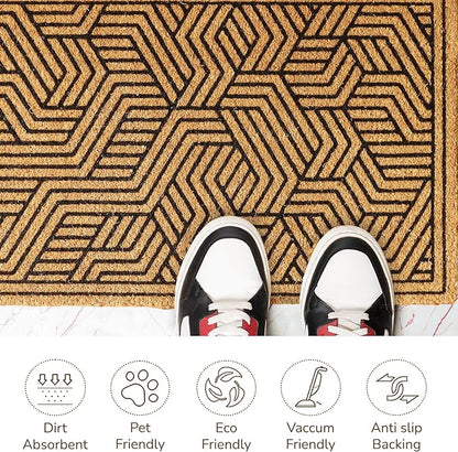 Geometric Coir Welcome Doormat – Non-Slip Indoor Outdoor Rug
