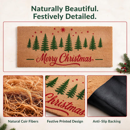 Merry Christmas Door mats Outdoor Entrance, Tree Design, 47x22 inches