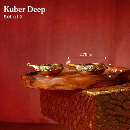 Handmade Brass Kuber Diyas Set of 2 – Gold Finish Oil Lamps for Pooja