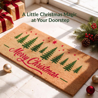 Merry Christmas Door mats Outdoor Entrance, Tree Design, 47x22 inches