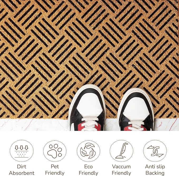 Geometric Coir Welcome Doormat – Non-Slip Indoor/Outdoor Rug