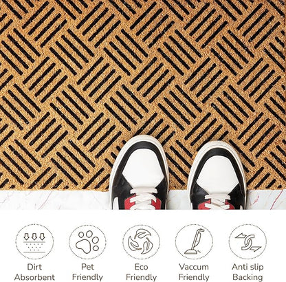 Geometric Coir Welcome Doormat – Non-Slip Indoor/Outdoor Rug