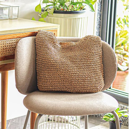 India Wholesale Large Boho Straw Tote Bag with Zipper, 16x12.5 inch