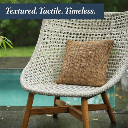 Rustic Raffia Handwoven Pillow Cover 18x18 inches – Boho Decorative Cushion