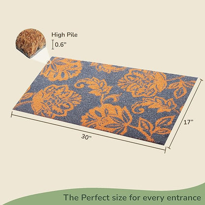 Coir Mats Floral Motif -17"X30" Light Blue