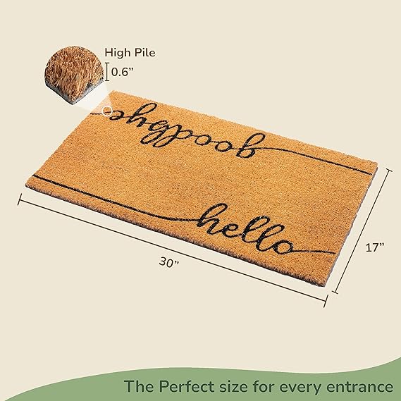 Coir Mats Hello Goodbye Text-17X30" -Beige