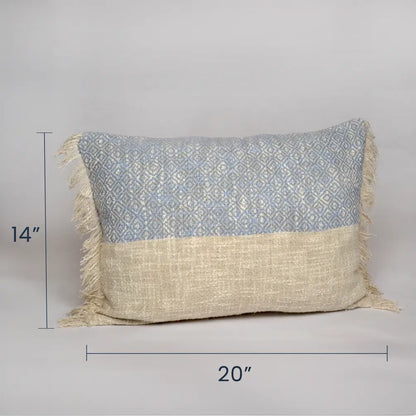 Diamond Weave Cotton Pillow Cover (Half & half) 14"x20", Cool Blue & Offwhite