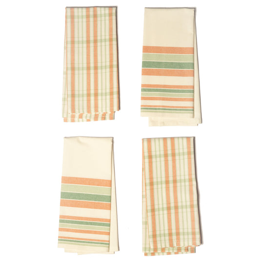 Set of 4 yarn Dyed Kitchen Towel, 18" x 28", Recycled Cotton, Green & Red - India Wholesale Co.