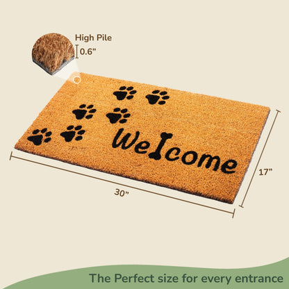 Coir Mats Animals Welcome with Paws print 17X30" Beige/Black