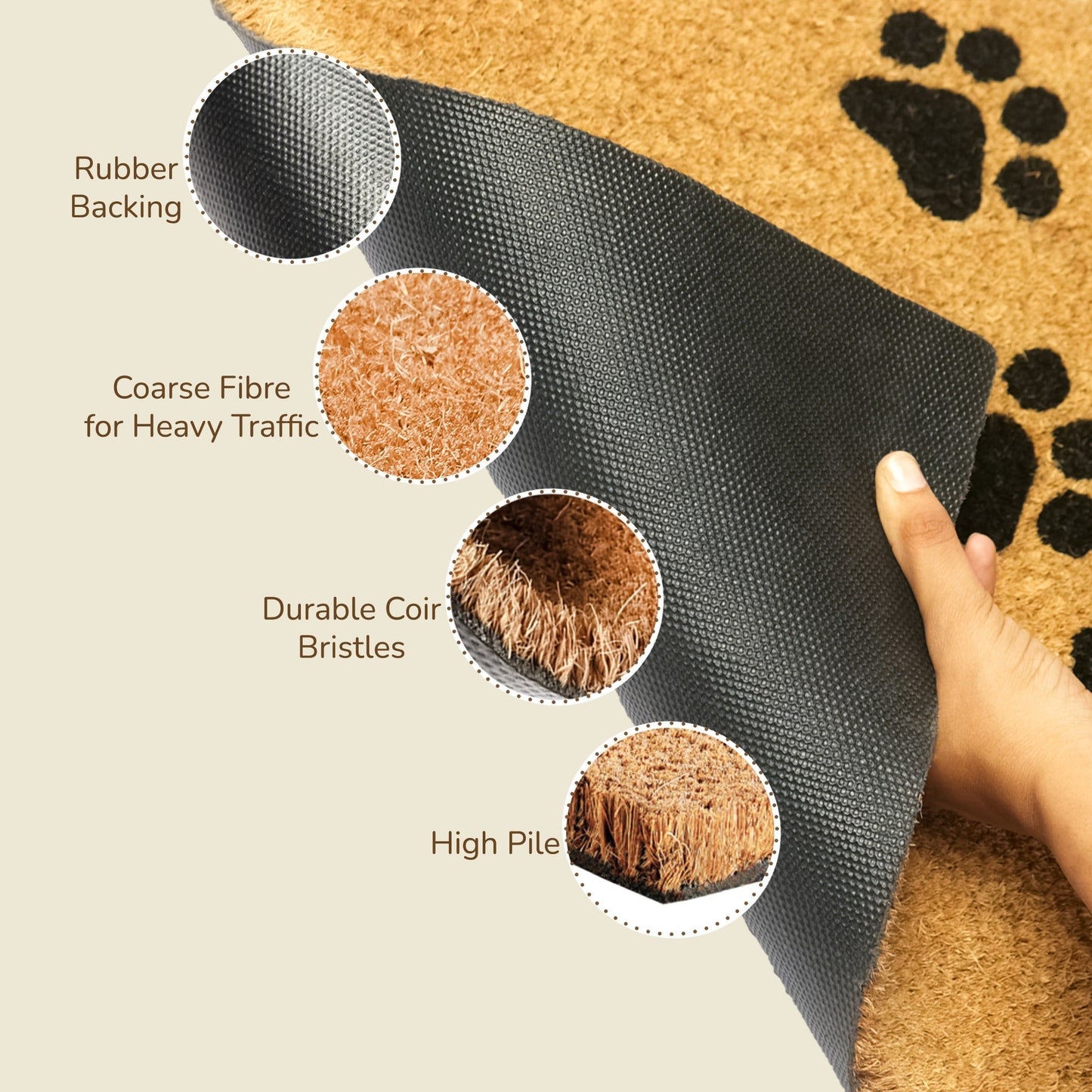 Coir Mats Animals Welcome with Paws print 17X30" Beige/Black