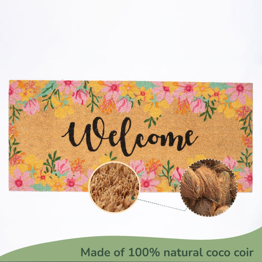 Coir Mats Welcome with Floral Print- 22X47" Multi Color