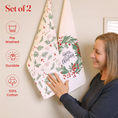 Christmas Flower Cotton Kitchen Towels Set of 2 – 18x28 inch