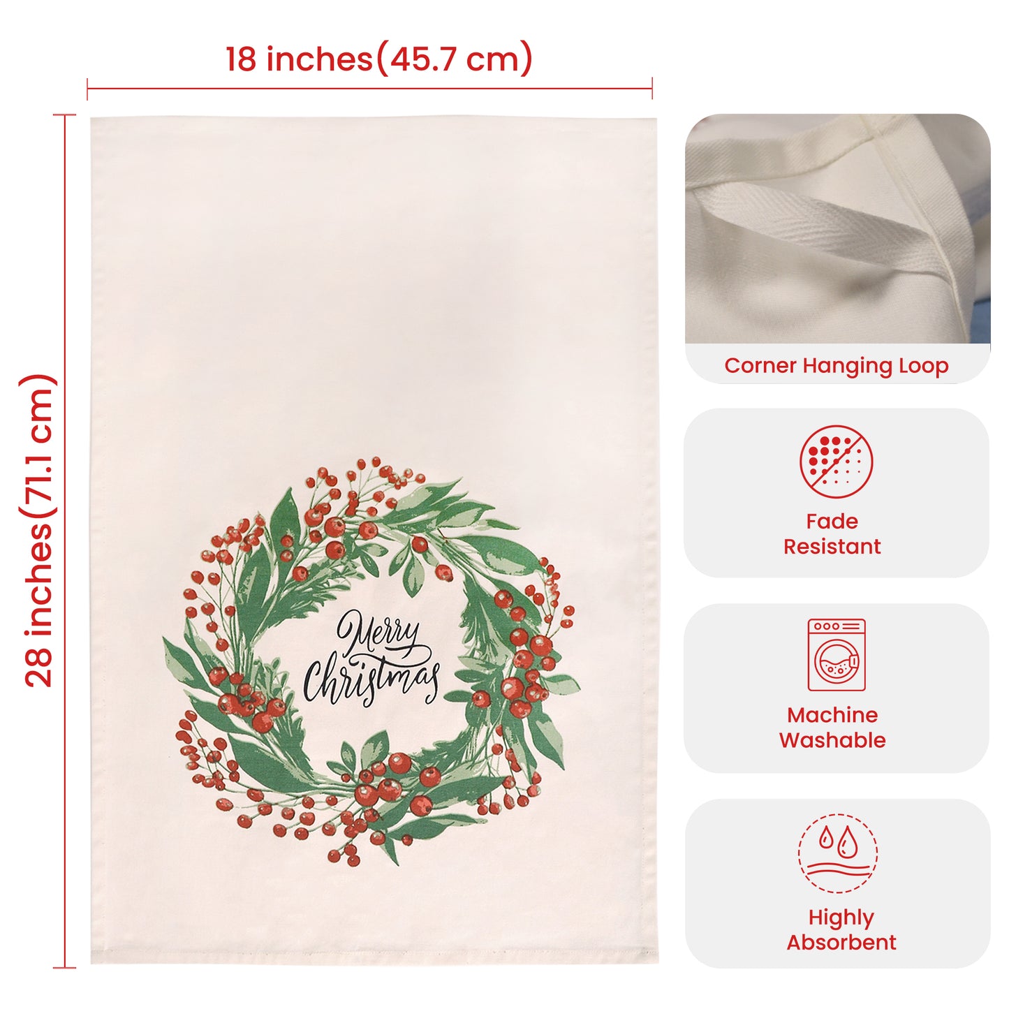 Christmas Flower Cotton Kitchen Towels Set of 2 – 18x28 inch