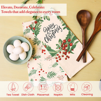 Christmas Flower Cotton Kitchen Towels Set of 2 – 18x28 inch